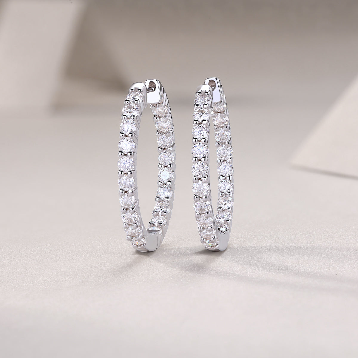 Inside-Out Round Moissanite Hoop Earrings in 925 Sterling Silver