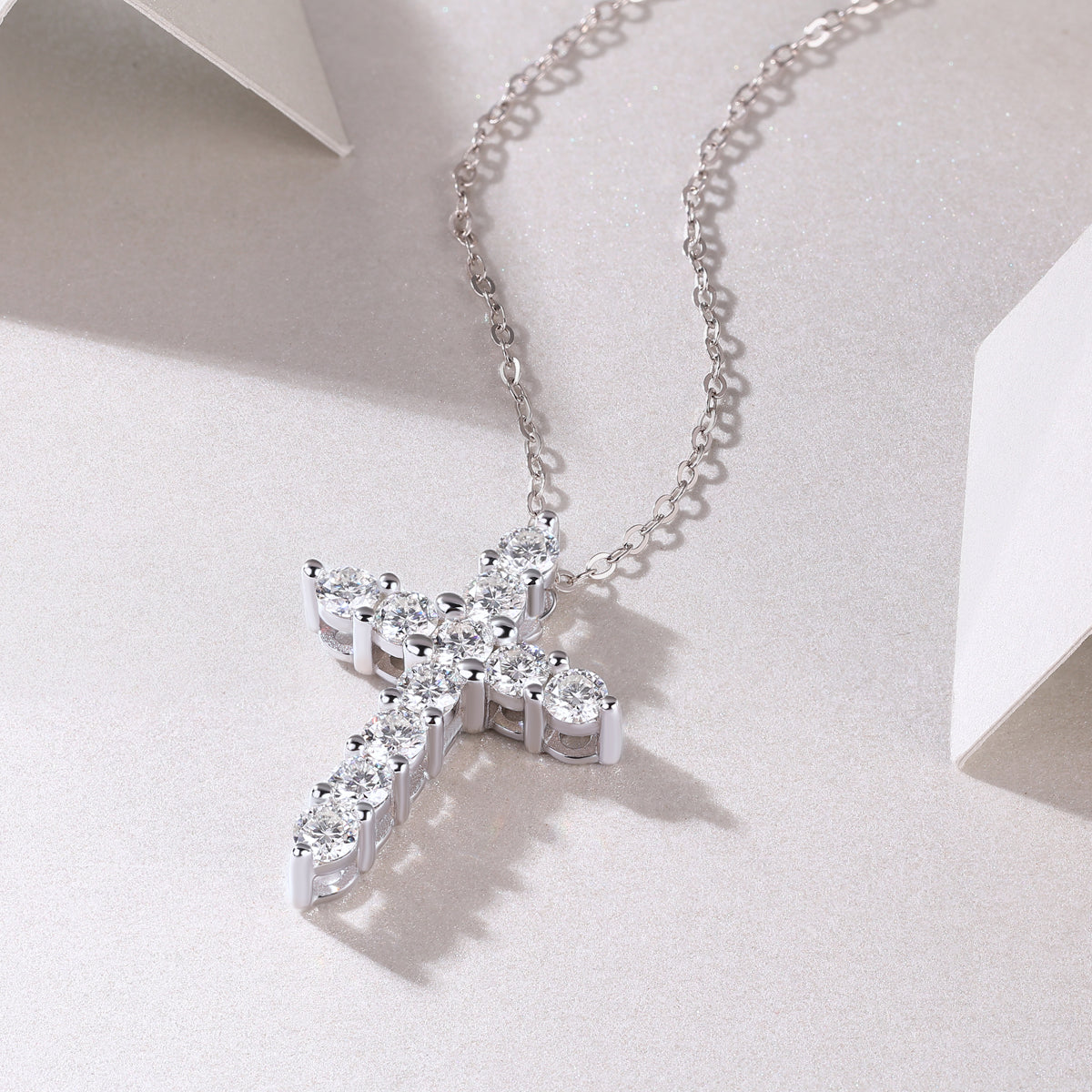 Round Moissanite Cross Pendant Necklace in 925 Sterling Silver