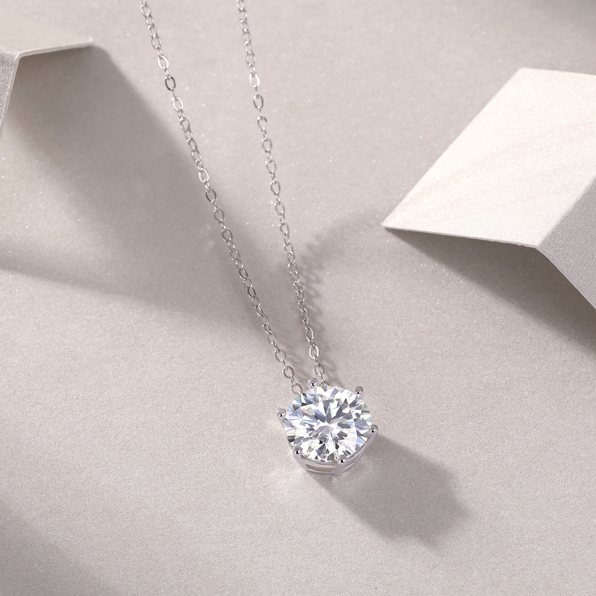 Floating Round Moissanite Six-Prong Solitaire Necklace in 925 Sterling Silver