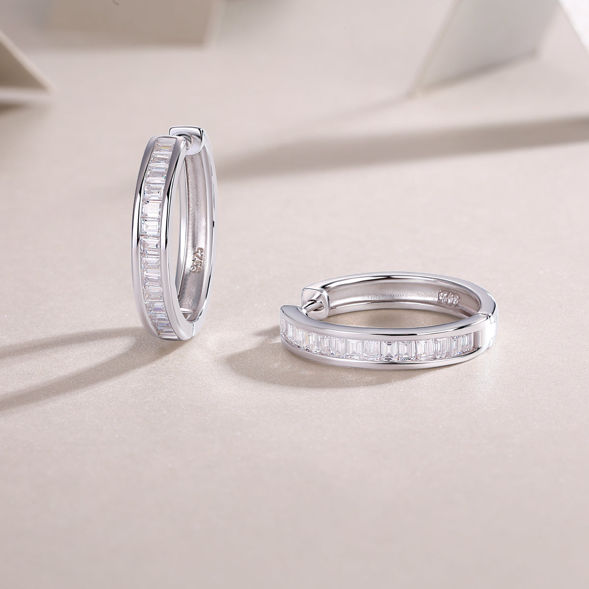 Channel-Set Baguette Moissanite Hoop Earrings in 925 Sterling Silver