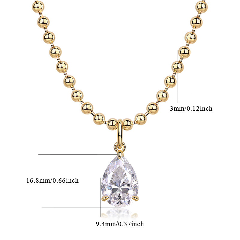 Pear Moissanite Pendant on Ball Chain in Gold-Plated 925 Silver - size chart