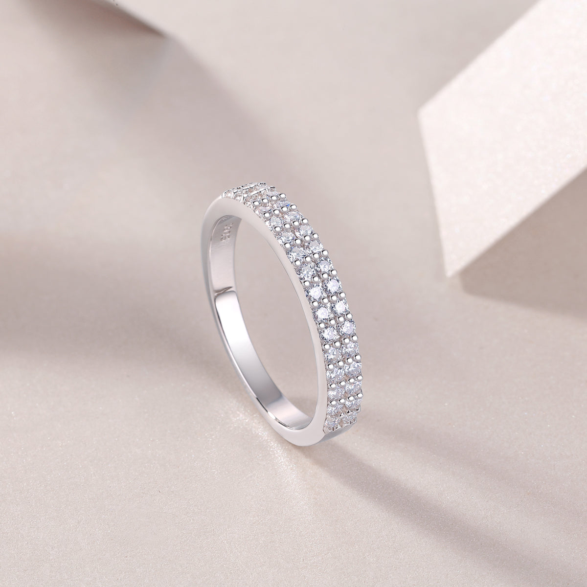 Moissanite Double-Row Pave Half-Eternity Band in 925 Sterling Silver