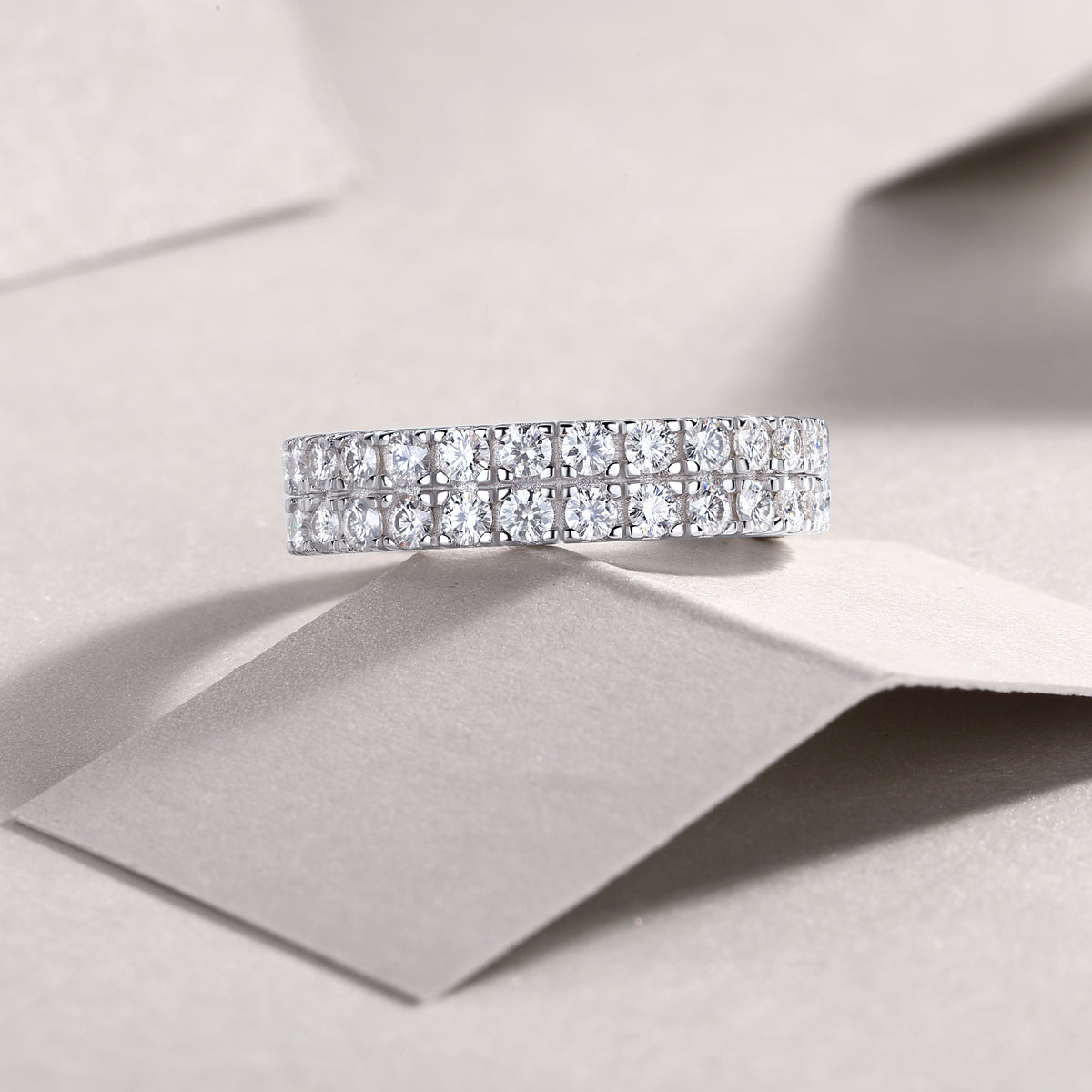 Round Moissanite Double-Row Full Eternity Band in 925 Sterling Silver