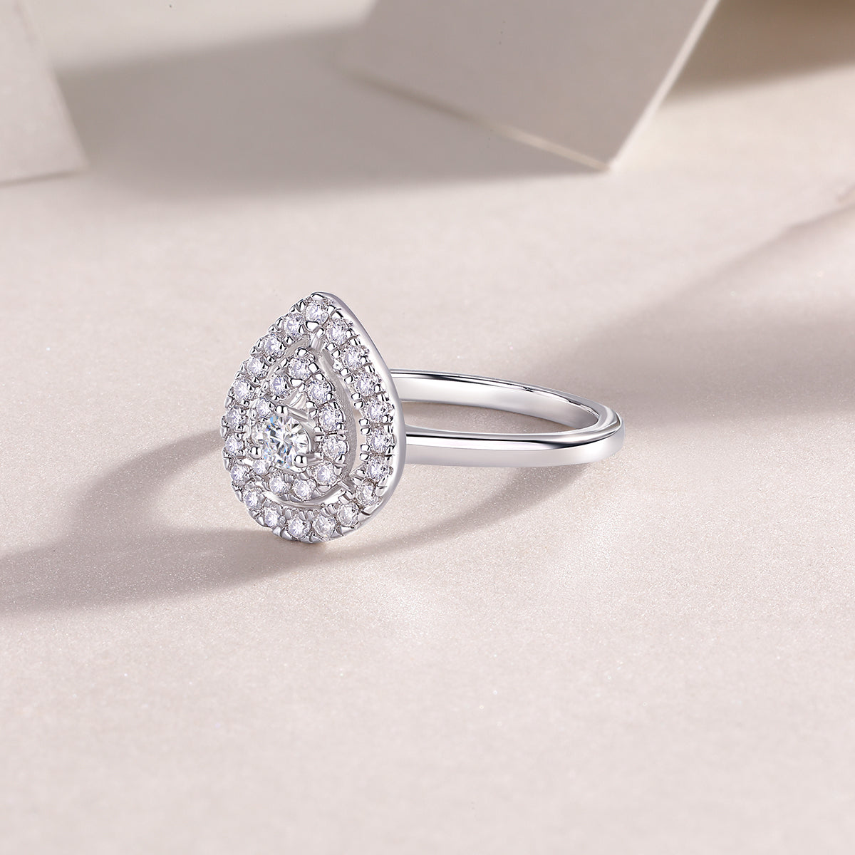 Pear-Shaped Moissanite Cluster Double-Halo Ring in 925 Silver