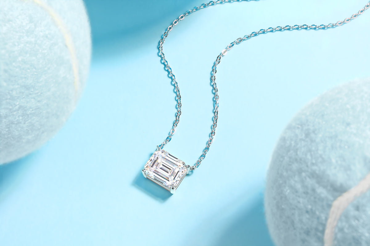 Emerald-Cut Moissanite East-West Solitaire Necklace in 925 Silver