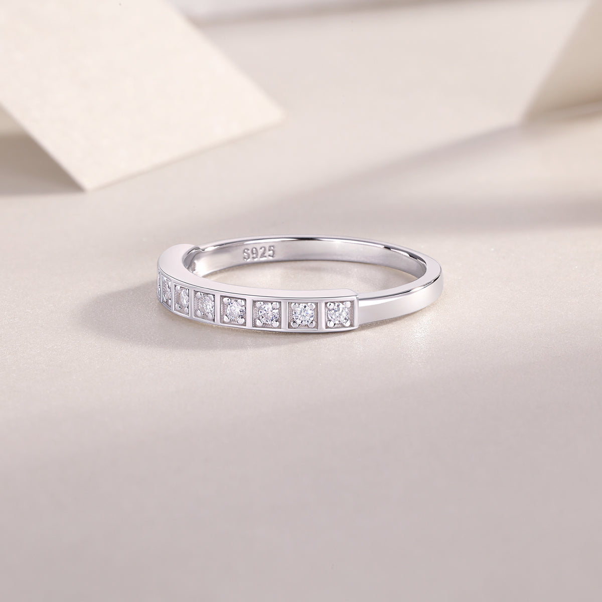 Moissanite Square-Frame Pave Band in 925 Sterling Silver