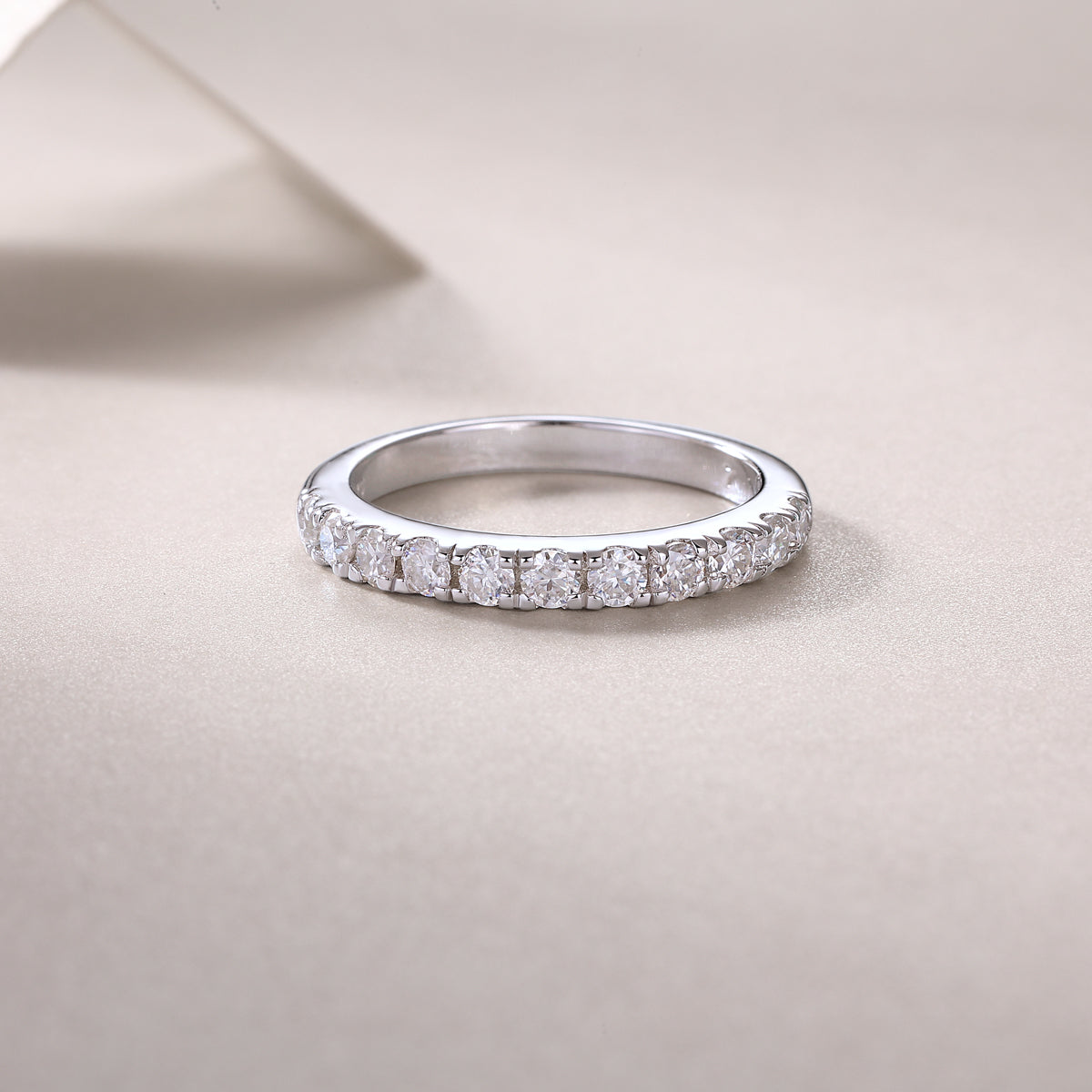 Round Moissanite Classic Pave Half-Eternity Band in 925 Silver