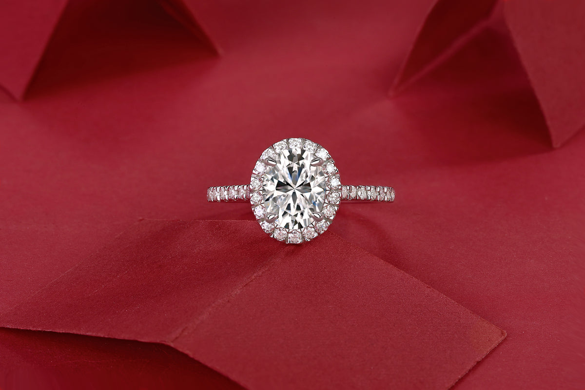 Oval Moissanite Halo Engagement Ring in 925 Sterling Silver