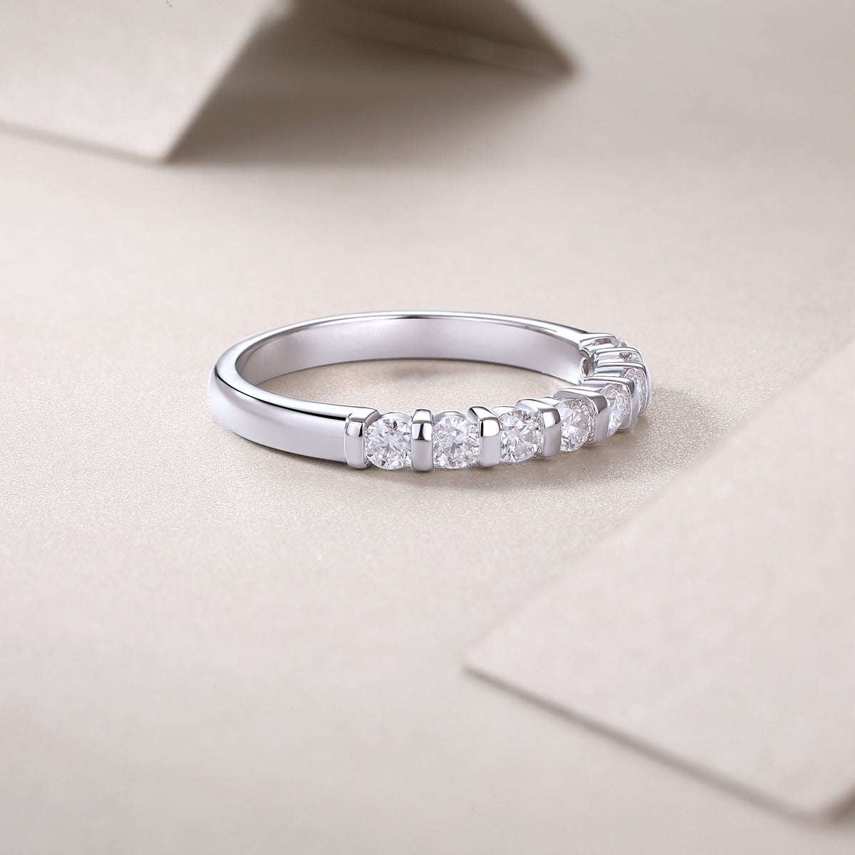 Round Moissanite Bar-Set Half-Eternity Band in 925 Sterling Silver