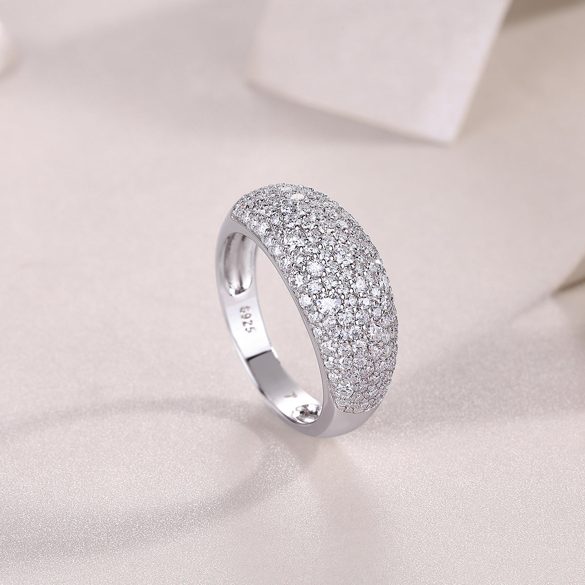 Moissanite Pave Domed Cocktail Ring in 925 Sterling Silver