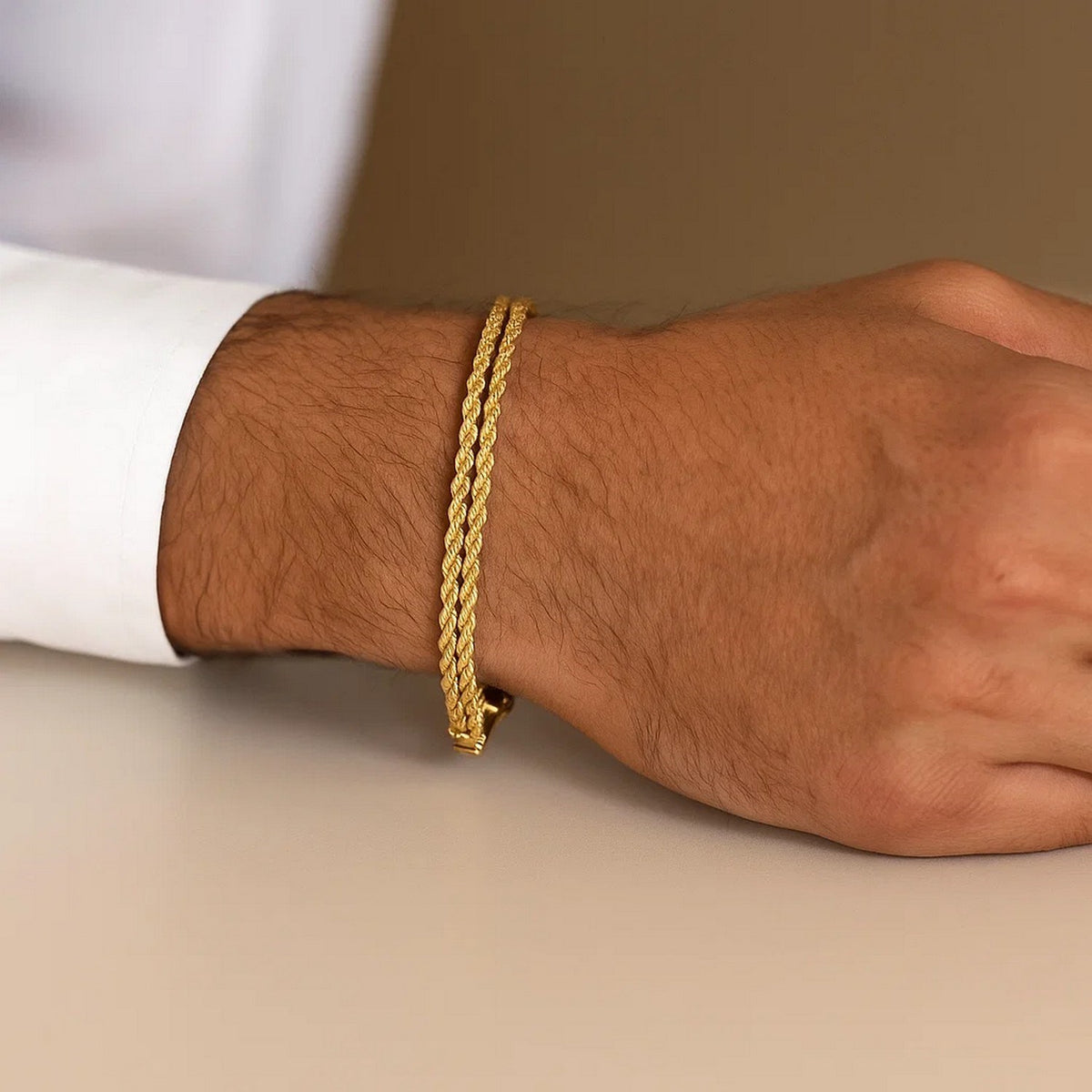 14k Yellow Gold Two Row Rope Bracelet (3.90 mm)