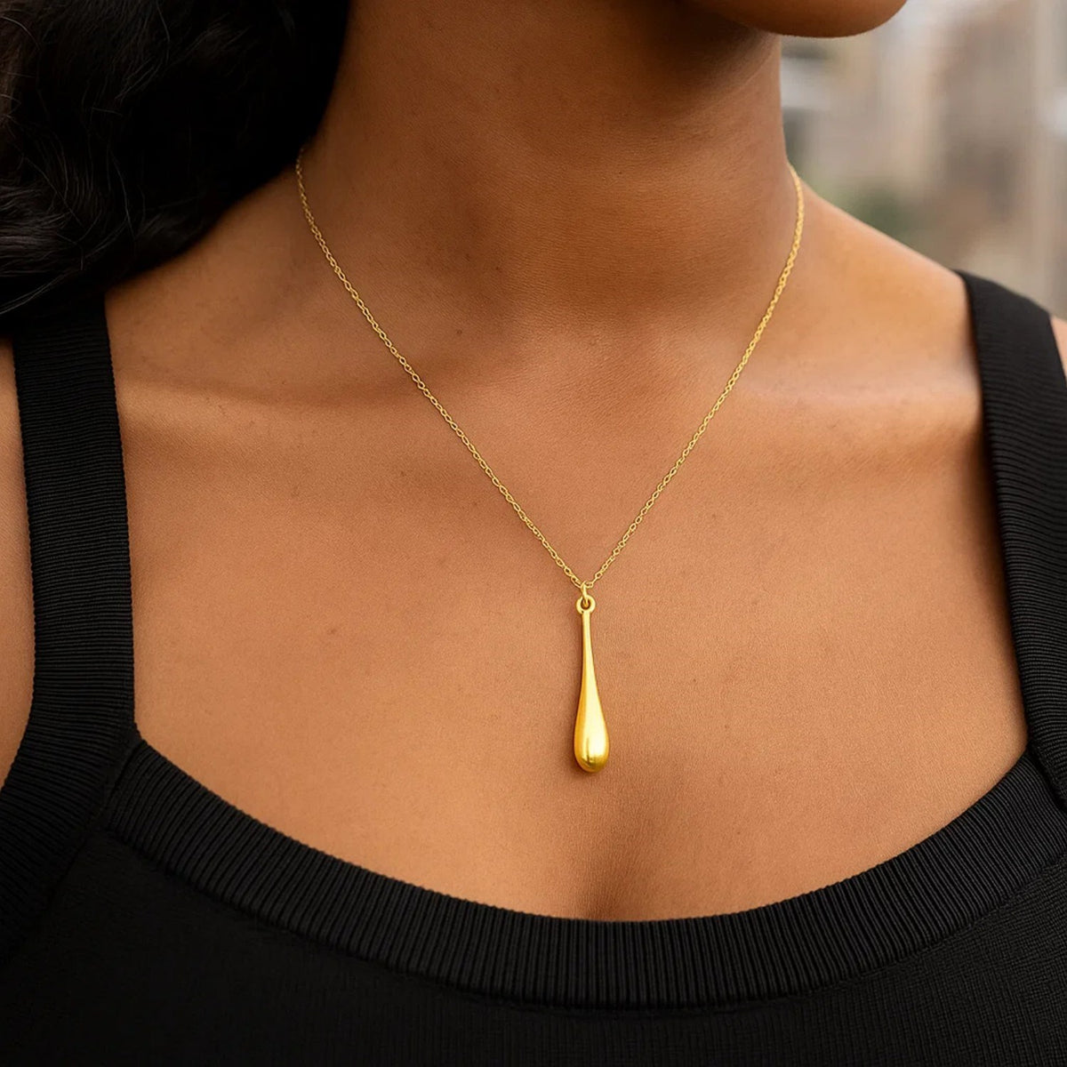 14k Yellow Gold Teardrop Shape Long Pendant
