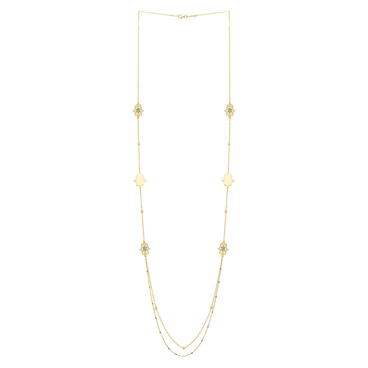 Long Hamsa Necklace in 14K Yellow Gold