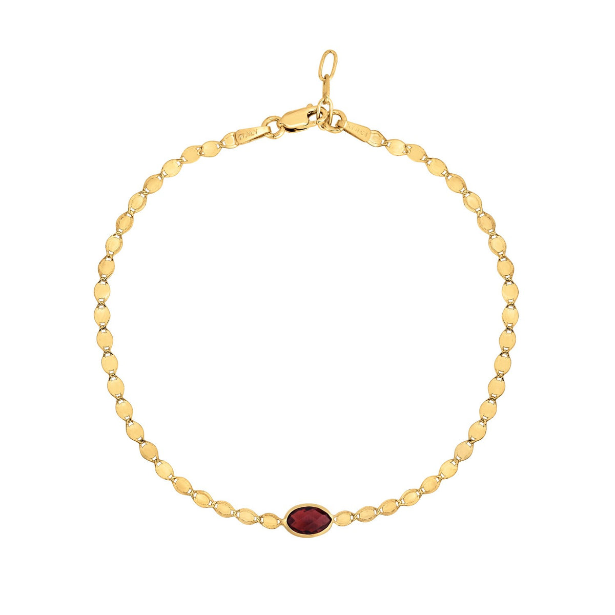 14K Yellow Gold Garnet Mirrored Chain Bracelet (2.20 mm)