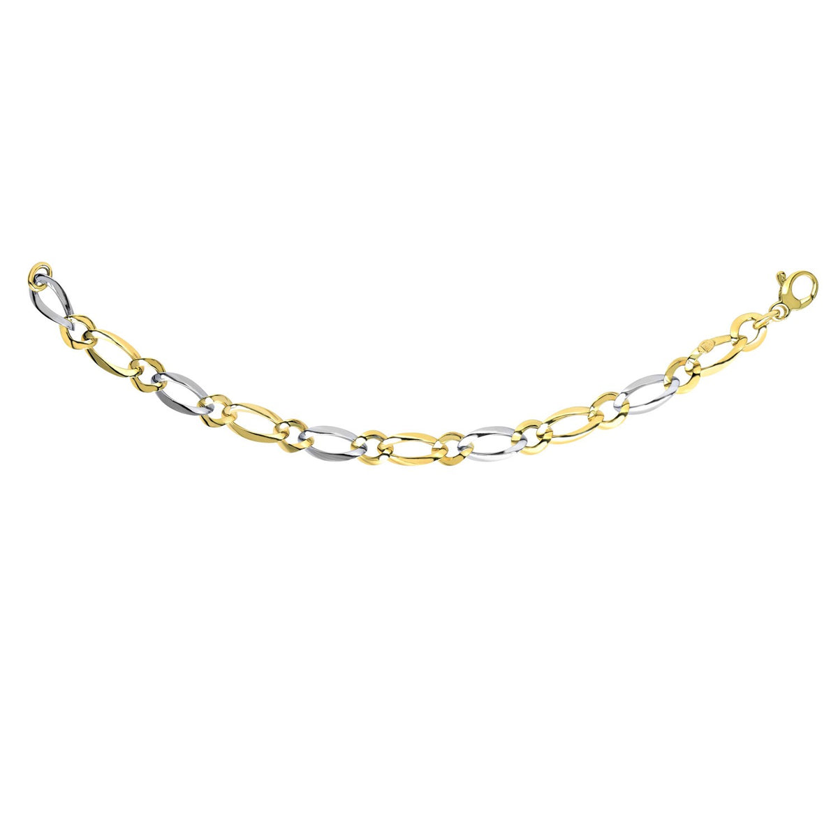 14k Two-Tone Gold Interlaced Smooth and Textured Link Bracelet (10.00 mm)