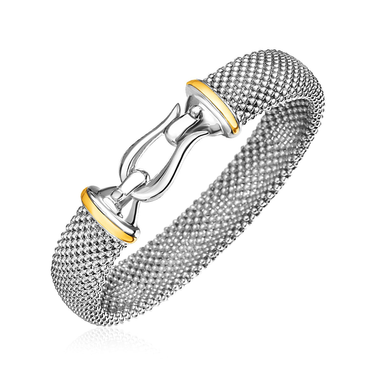 Popcorn Texture Bracelet with Hook Clasp in Sterling Silver and 18k Yellow Gold