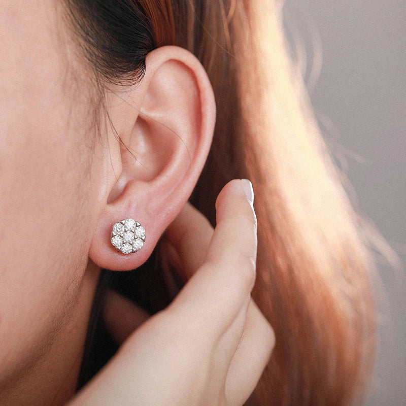 Moissanite Flower Cluster Stud Earrings, image 7