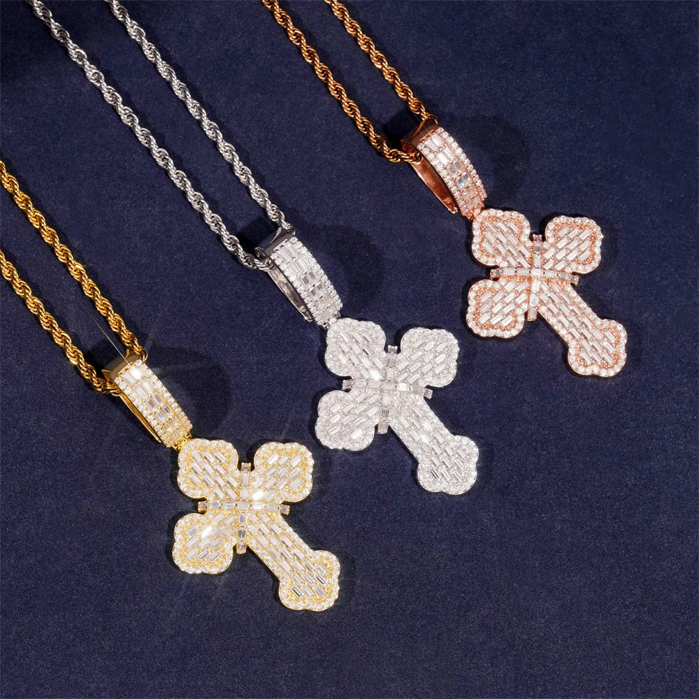 Baguette Moissanite Cross Pendant for Men, image 4
