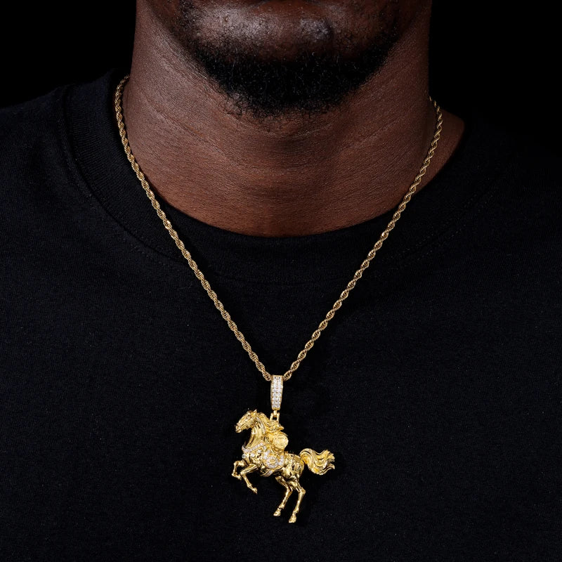 Iced Out Horse Pendant Necklace for Men, image 7
