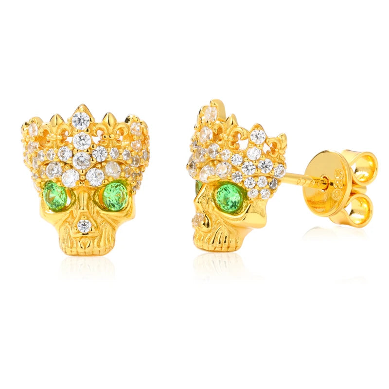 Iced Out Moissanite Skull Stud Earrings for Men, image 9