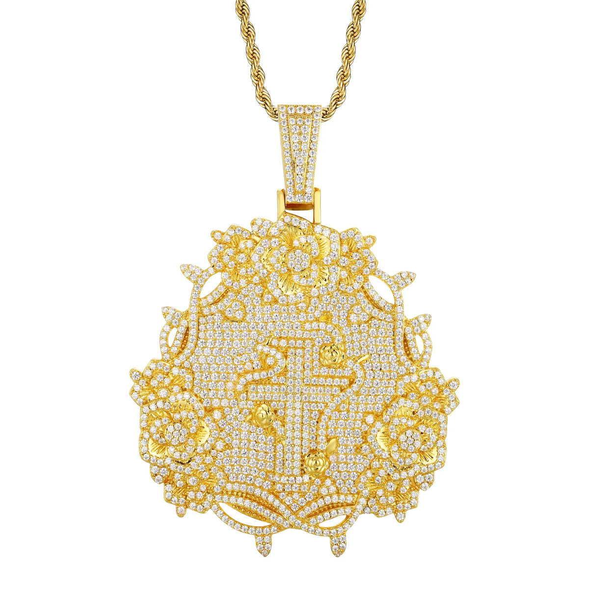 Iced Out Rose Cross Pendant Necklace for Men, image 8