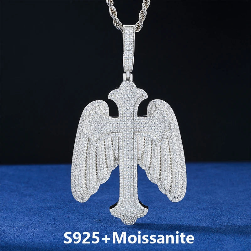 Iced Out Angel Wing Cross Pendant Necklace for Men, image 9