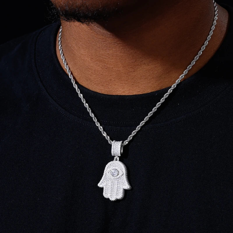 Iced Out Hamsa Pendant Necklace for Men, image 7