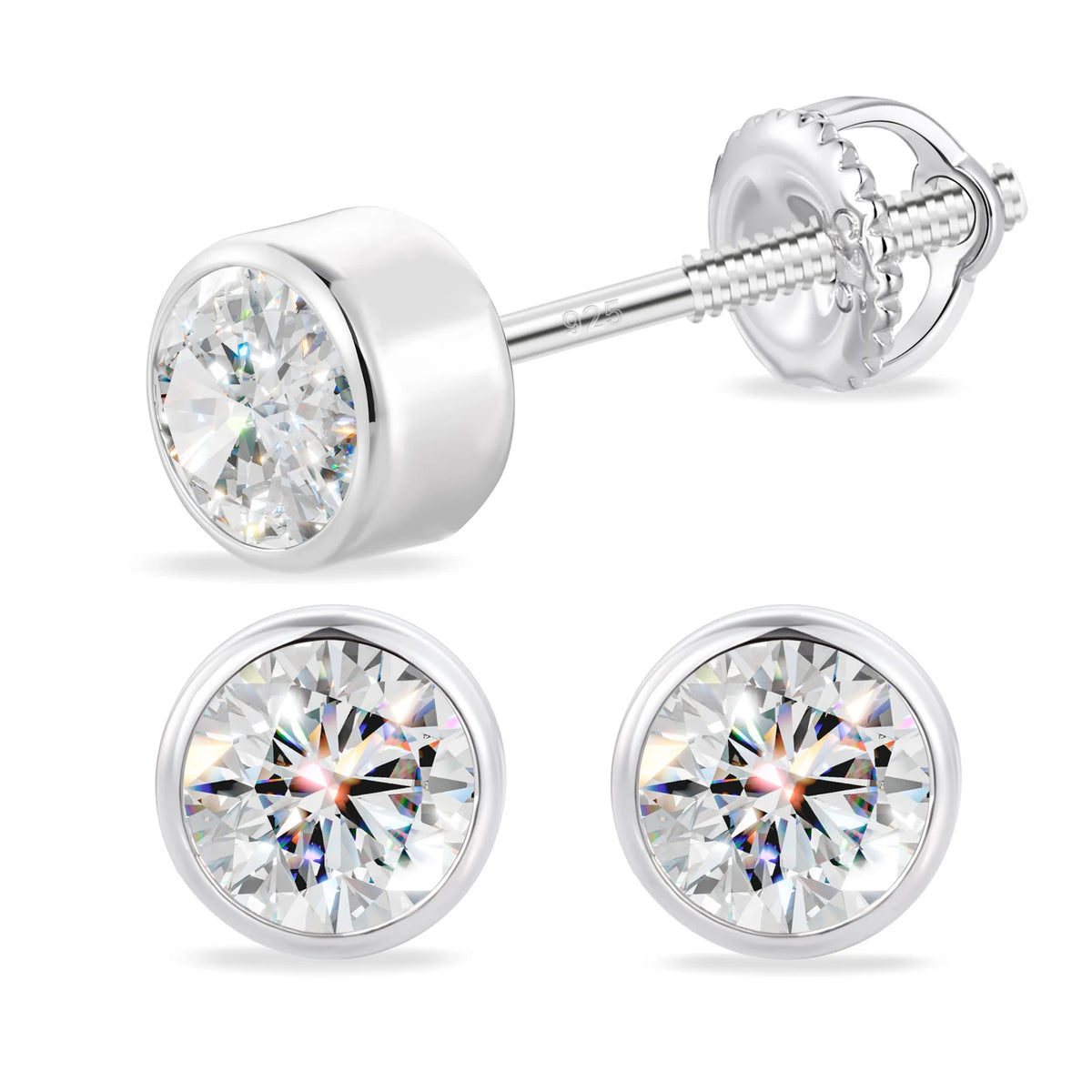Round Cut Moissanite Bezel Stud Earrings, image 8