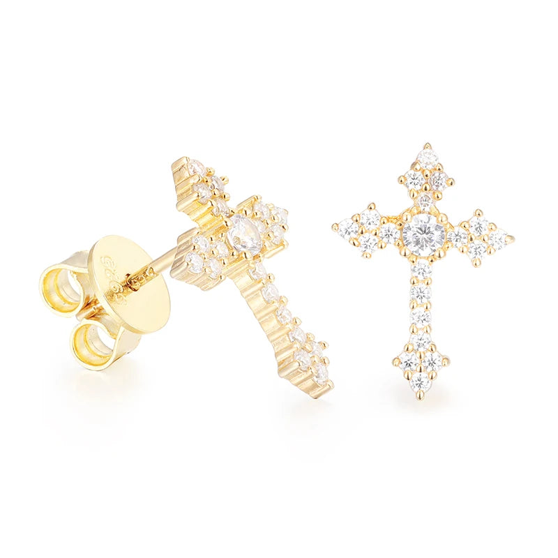 Iced Out Cross Stud Earrings for Men, image 8