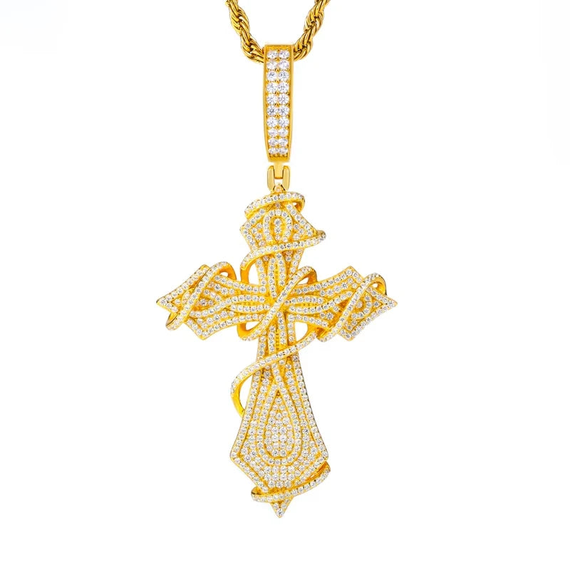 Iced Out Moissanite Ornate Cross Pendant Necklace, image 8