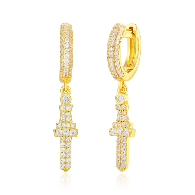 Iced Out Moissanite Cross Drop Huggie Earrings for Men, image 9