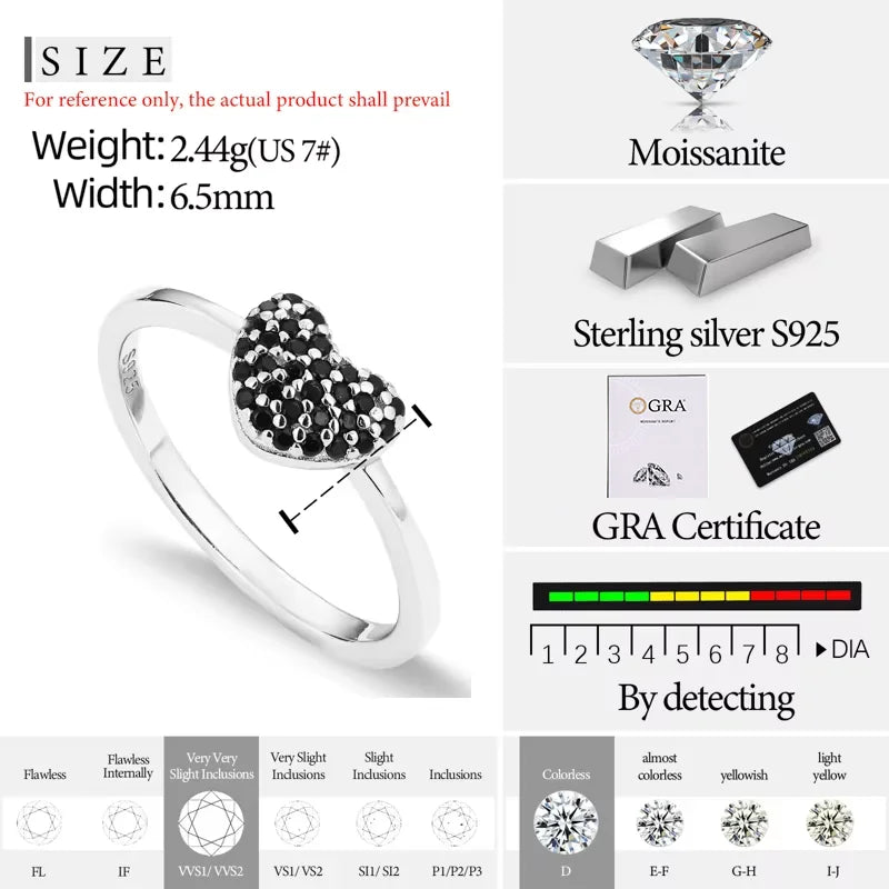 Black Moissanite Pave Heart Ring, image 8