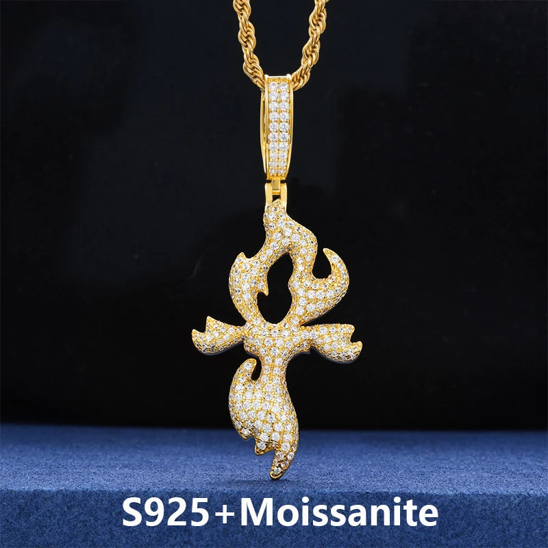 Iced Out Flame Cross Pendant Necklace for Men, image 9