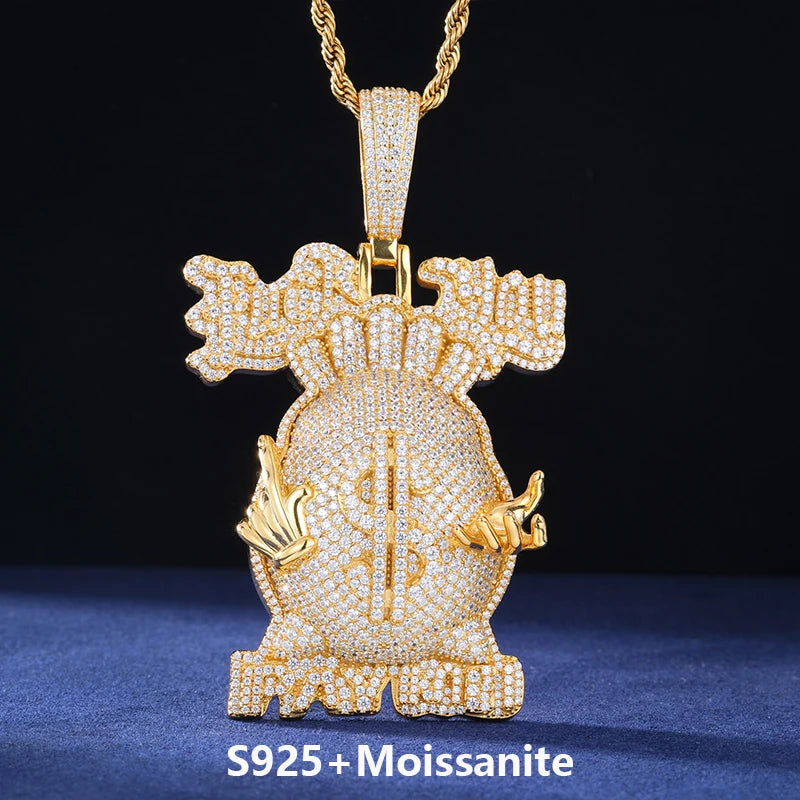 Iced Out Money Bag Pendant Necklace for Men, image 9