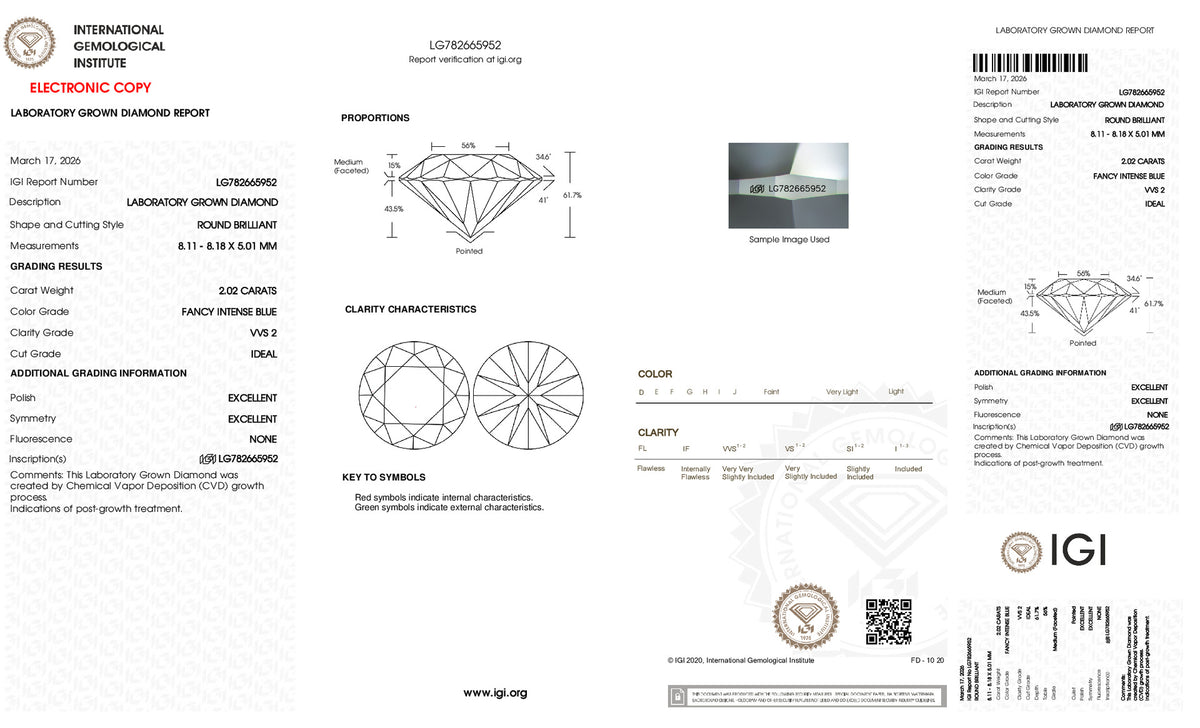IGI report LG782665952 for this 2.02 carat lab-grown diamond. Verify it at igi.org.