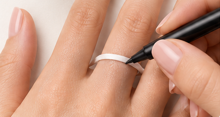 A pen marking where the string meets