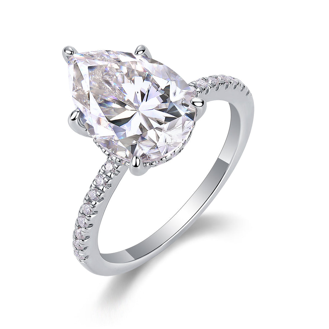 Pear cut moissanite engagement ring in 925 sterling silver