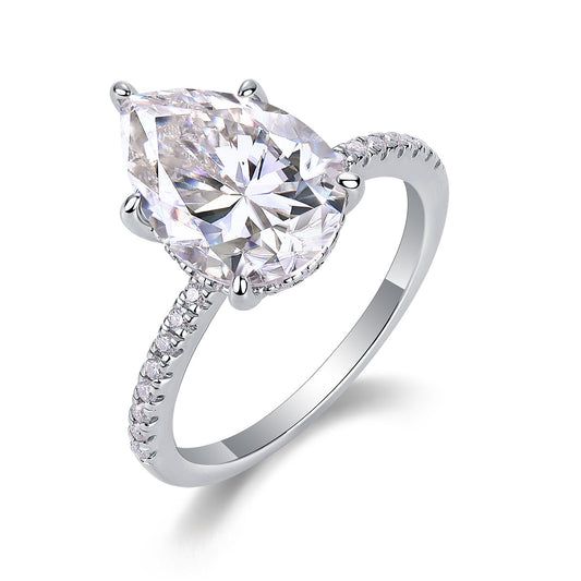 Pear cut moissanite engagement ring in 925 sterling silver