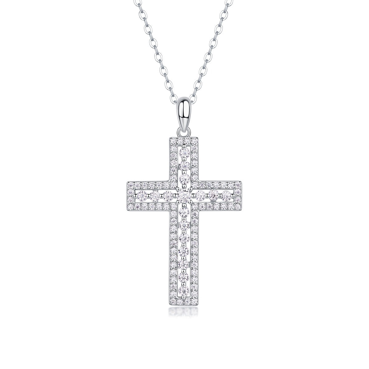 Moissanite Pave Cross Pendant Necklace in 925 Sterling Silver