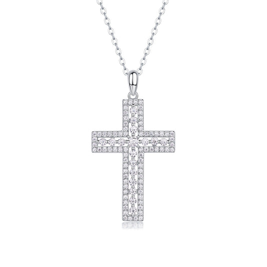 Moissanite Pave Cross Pendant Necklace in 925 Sterling Silver