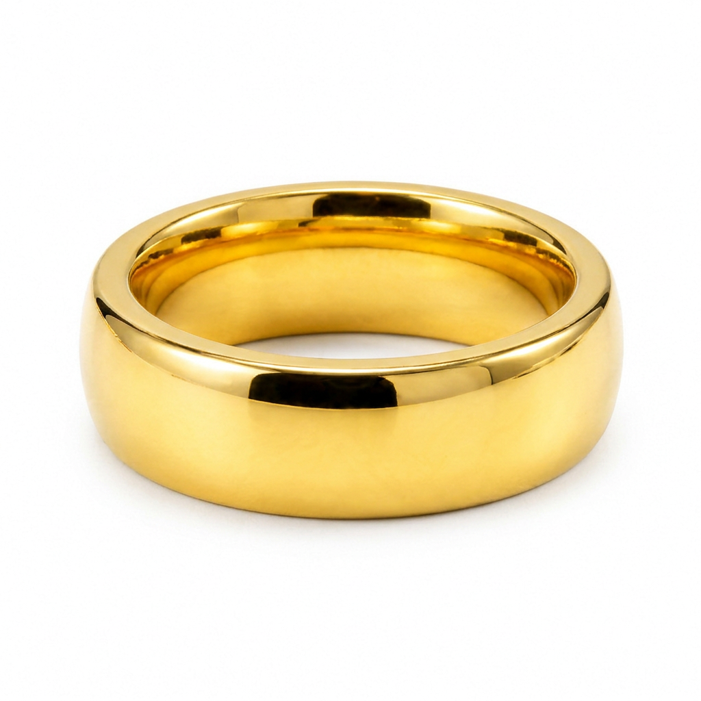 Tungsten Carbide Dome Band - Gold-Tone, 2mm to 8mm - angled view