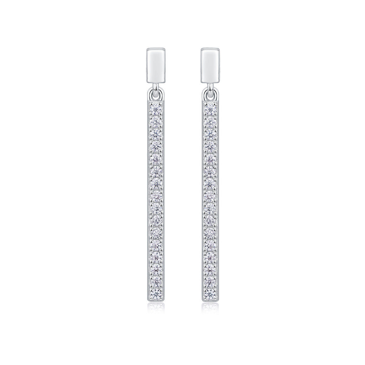 Moissanite Pave Linear Bar Drop Earrings in 925 Sterling Silver