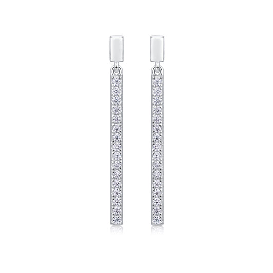 Moissanite Pave Linear Bar Drop Earrings in 925 Sterling Silver
