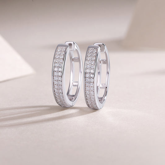 Moissanite Double-Row Pave Hoop Earrings in 925 Sterling Silver