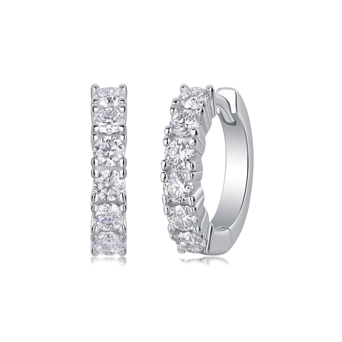 Round Moissanite Prong-Set Huggie Hoop Earrings in 925 Silver