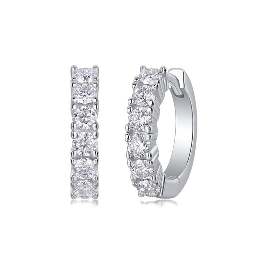 Round Moissanite Prong-Set Huggie Hoop Earrings in 925 Silver