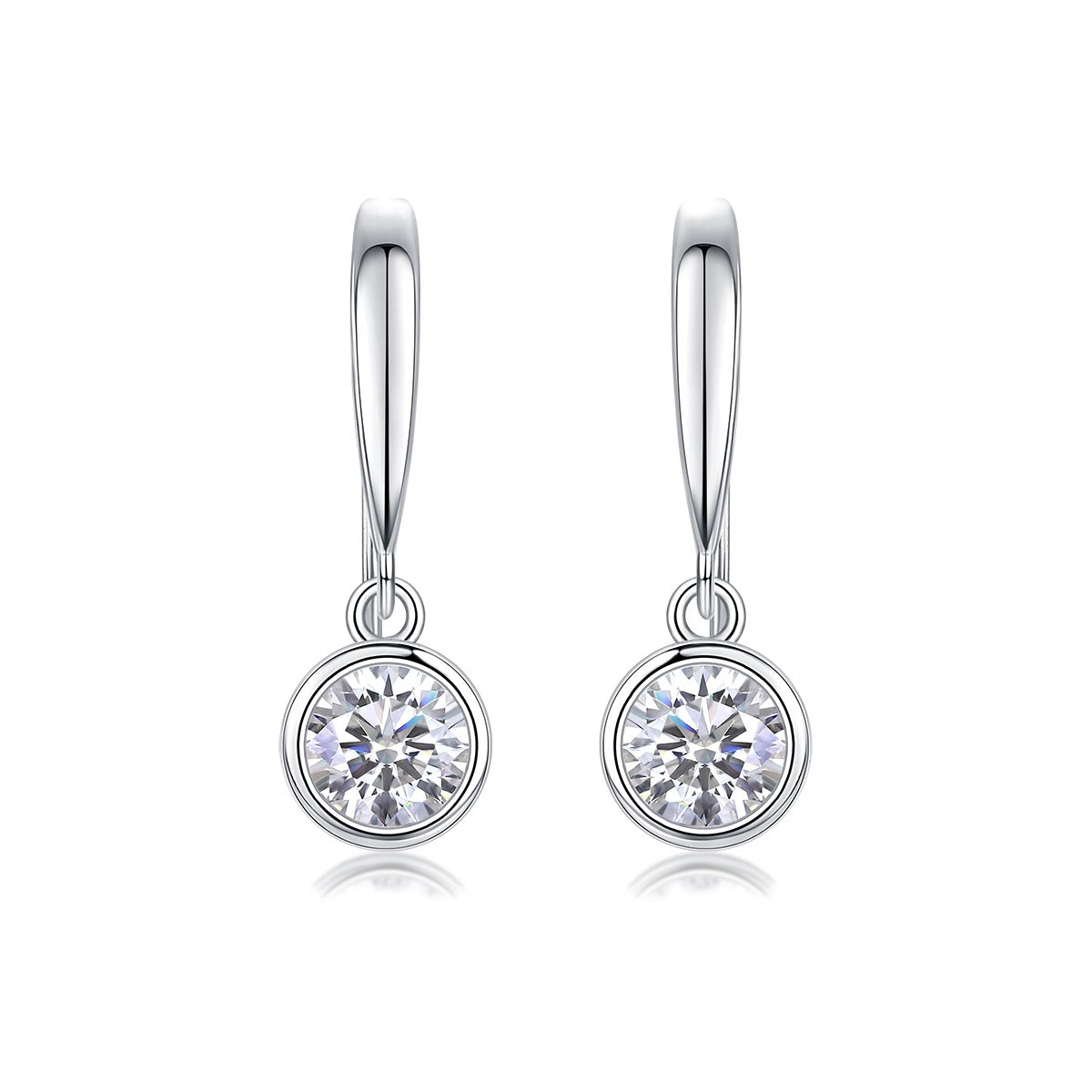 Round Moissanite Bezel Drop Earrings in 925 Sterling Silver