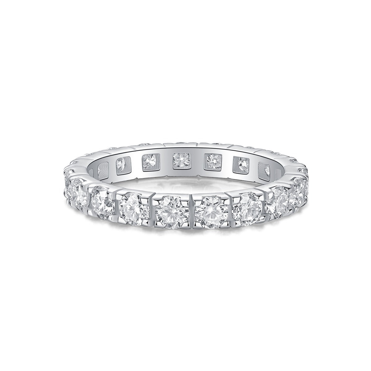 Round Moissanite Shared-Prong Eternity Band in 925 Sterling Silver