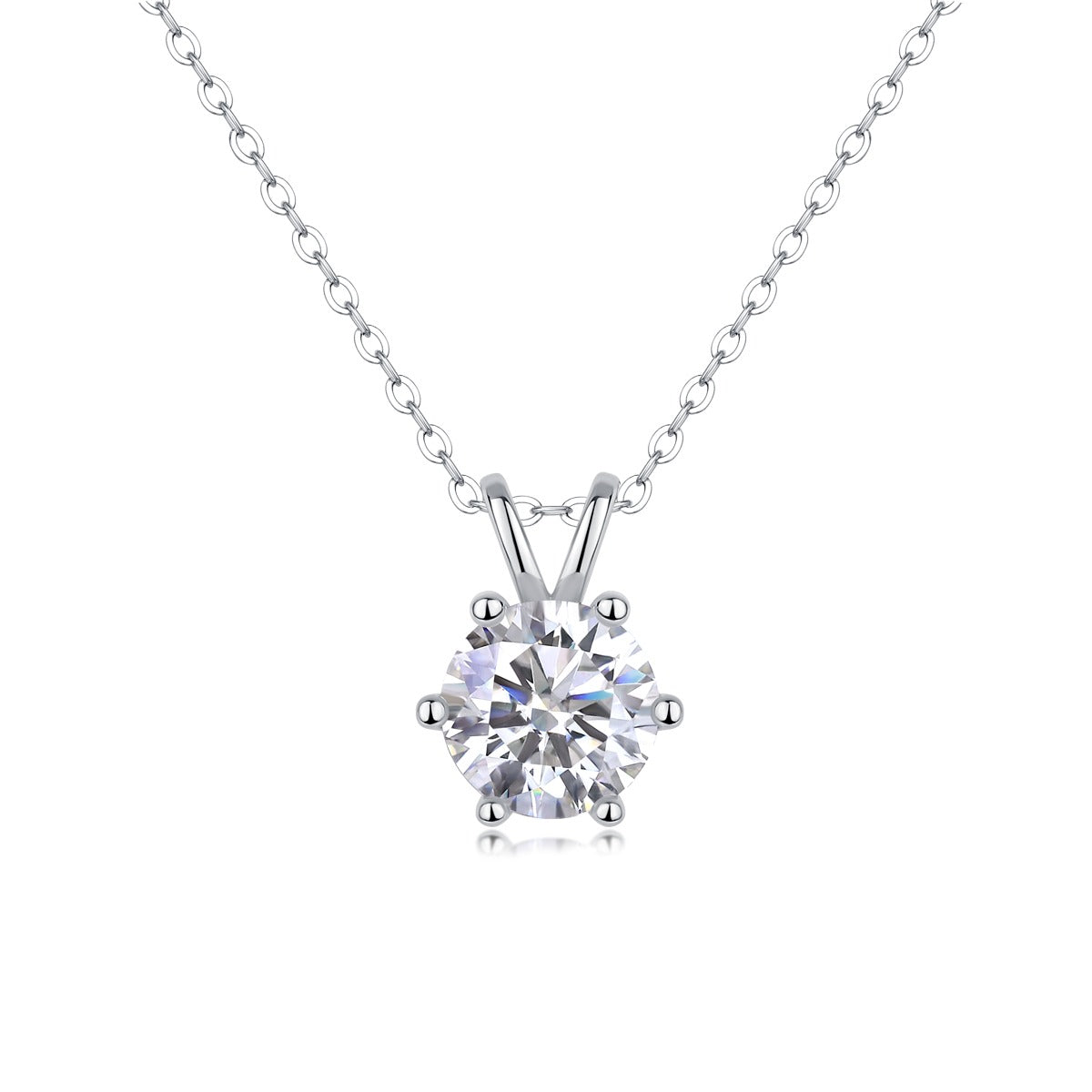 Round Moissanite Six-Prong Solitaire Pendant Necklace in 925 Silver