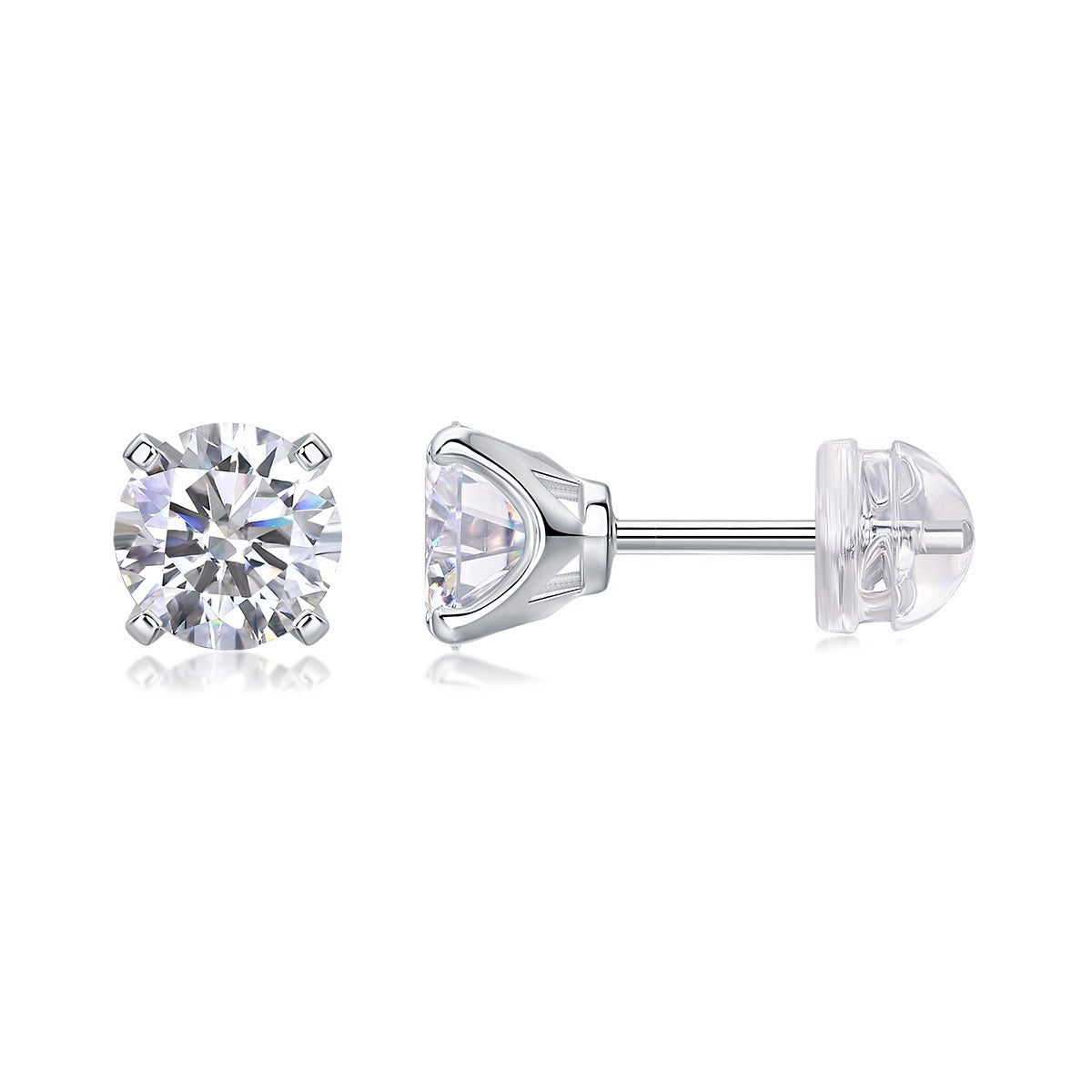 Round Moissanite Four-Prong Stud Earrings in 925 Sterling Silver